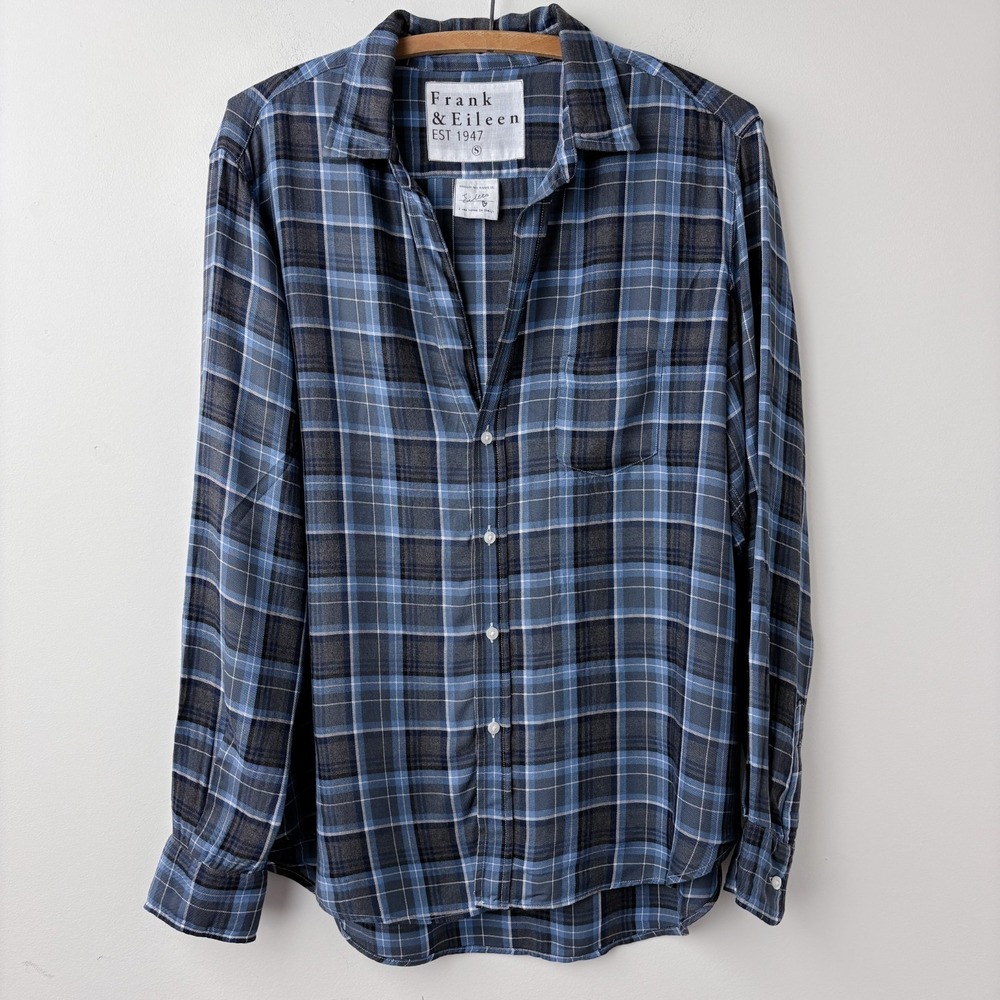 Frank & Eileen - Eileen Relaxed Button-Up Italian Woven Shirt Womens S Blue
